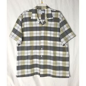 Saddlebred Shirt Mens L Gray  Green Plaid‎ Short Sleeve Button Front